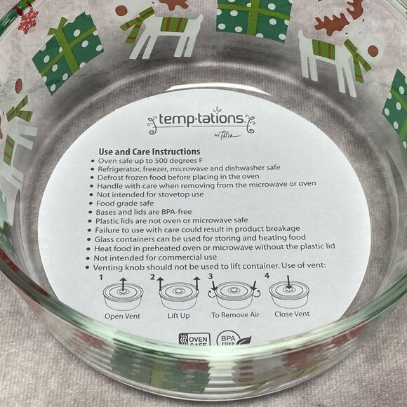 Temp-Tations Holiday Reindeer & Gifts Glass Bowl W/ Light Green Lid & Vent - Picture 3 of 8